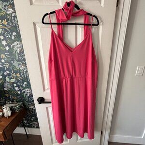 A-Line Midi Length Spaghetti Strap Dress with Waist Tie